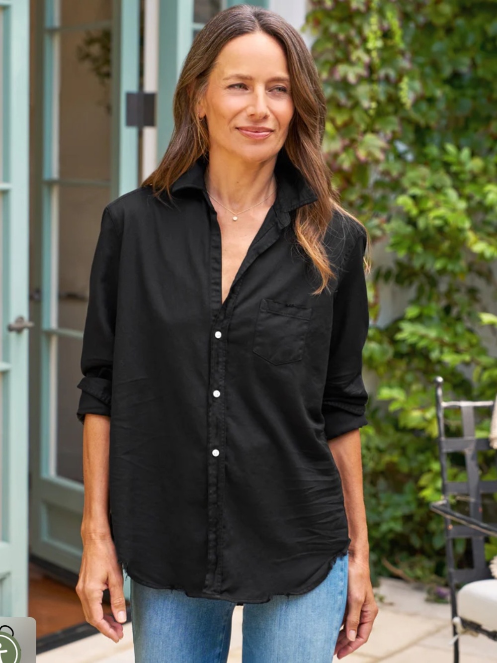 Frank & Eileen Eileen Relaxed Button-Up Shirt in Black Famous Denim